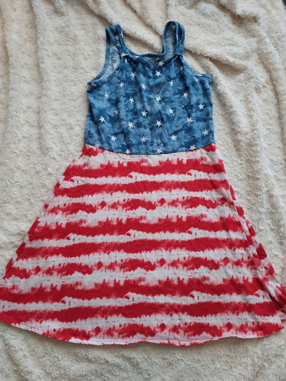 SO Girl's Knot Strap Stars & Stripes Tie-Dye Skater Dress XL 14/16 Patriotic